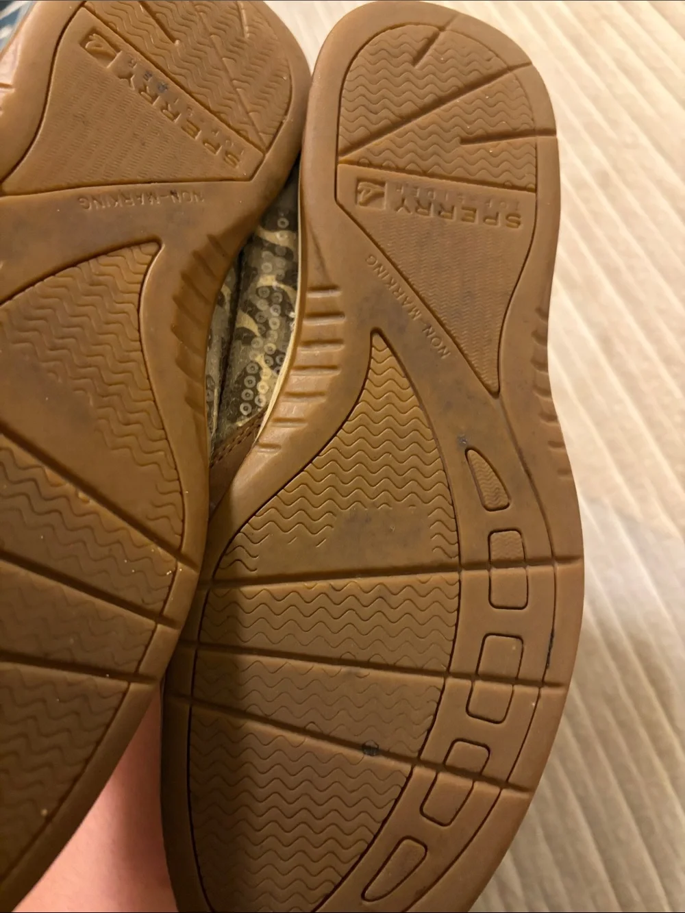 Women Sperrys Casual Leather Boat Shoes in Tan and Metallic Accent
